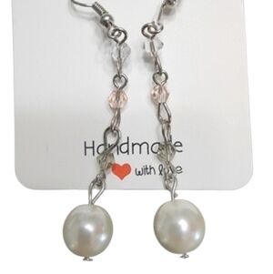 Pearl and Crystal Dangle Earrings Handmade